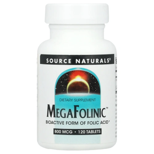 Source Naturals, Фолиевая кислота MegaFolinic, 800 мкг, 120 таблеток