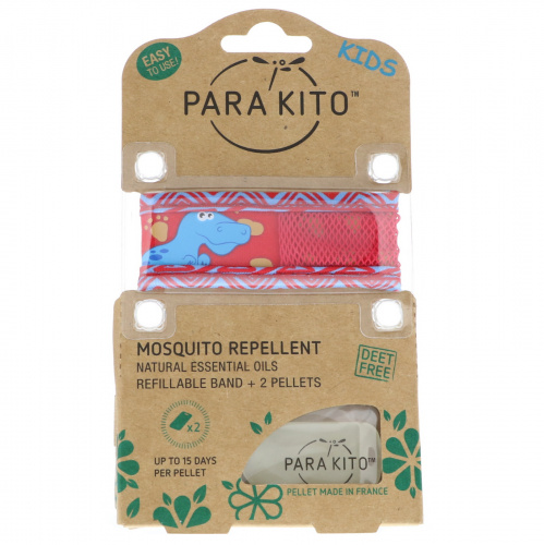 Para'kito, Браслет с репеллентом от комаров + 2 гранулы, дети, динозавр, набор из 3 шт.