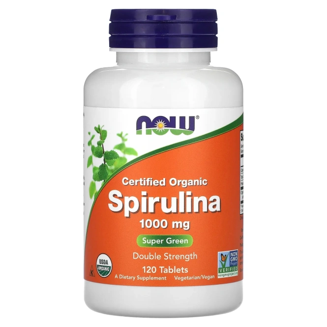 Now Spirulina Спирулина Certified Organic 1000 мг, 120 таблеток