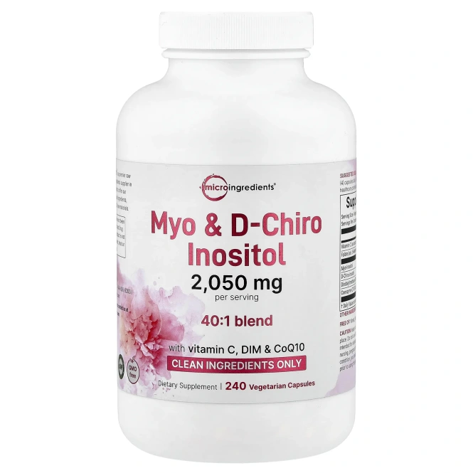 Micro Ingredients, мио- и D-хироинозитол, 240 вегетарианских капсул