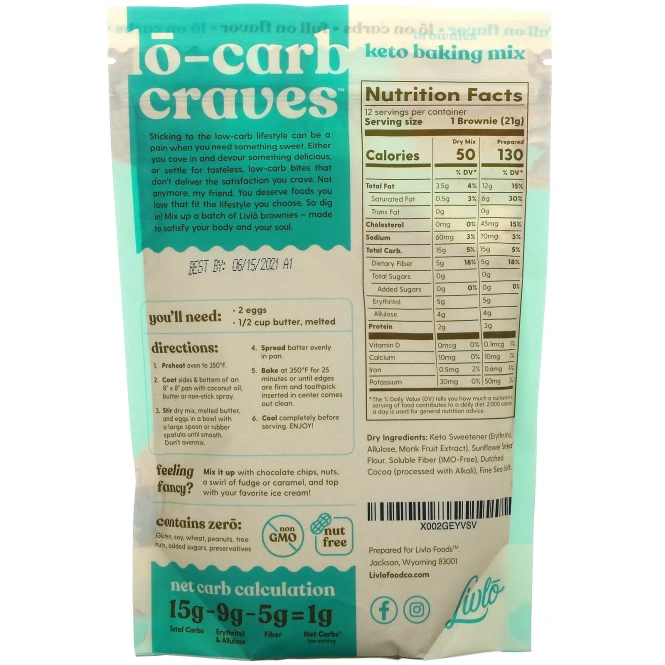 Livlo, Brownies, Кето смесь для выпечки, 9 унций (256 г)