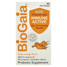 BioGaia, Kids, Immune Active with L. Reuteri + витамин D, апельсин, 60 жевательных таблеток с пробиотиками