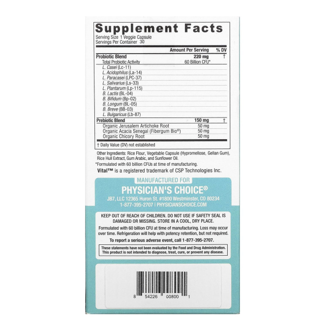 Physician's Choice, 60 Billion Probiotic, 30 Vegetarian Capsules