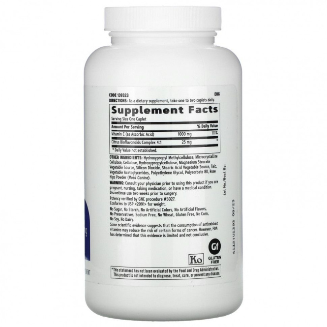 GNC, Vitamin C with Citrus Bioflavonoids, Timed-Release, 1,000 mg, 180 Vegetarian Caplets