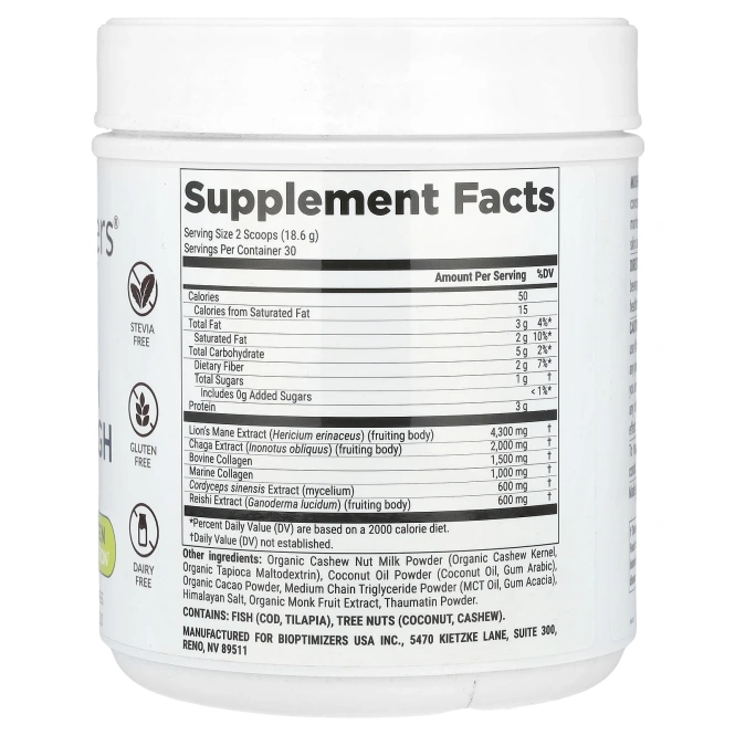 BiOptimizers, Mushroom Breakthrough, Mushroom + Collagen, Chocolicious ™, 558 г (19,7 унции)