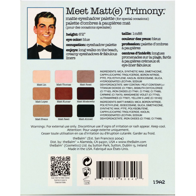 theBalm Cosmetics, Meet Matte Trimony, Matte Eyeshadow Palette, Marriage Matt(e)rial, 0.756 oz (21.6 g)