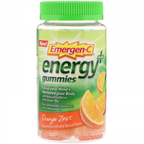 Emergen-C, Жевательные конфеты Energy Plus, апельсиновая цедра, 30 жевательных конфет