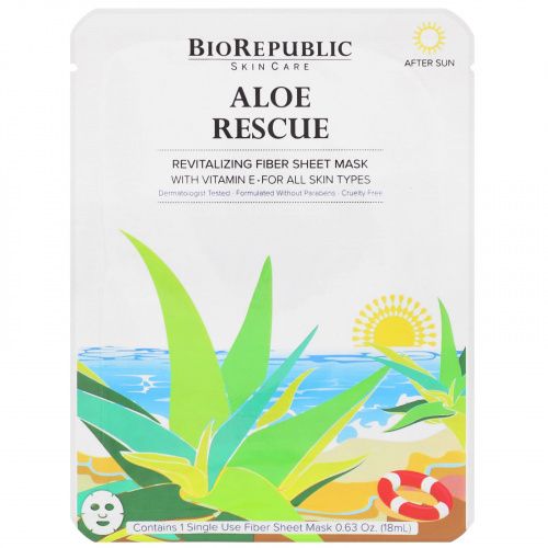 BioRepublic Skincare, Aloe Rescue, Revitalizing Fiber Sheet Mask, 1 Sheet, 0.63 oz (18 ml)