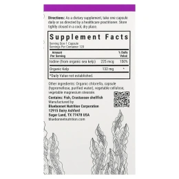 Bluebonnet Nutrition, йод из бурых водорослей атлантических морских водорослей, 225 мкг, 120 растительных капсул