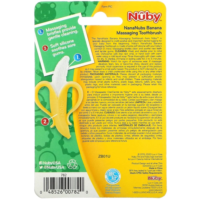 Nuby, Nananubs Banana Massaging Toothbrush, 3+M, 1 Brush