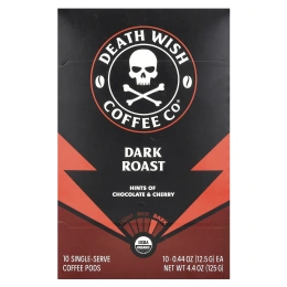 Death Wish Coffee, Порционные кофейные капсулы, темная обжарка, 10 капсул, по 12,5 г (0,44 унции)