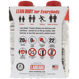 Labrada Nutrition, Lean Body, готовый к употреблению протеиновый коктейль, шоколадный вкус, 4 коктейля, 8,45 ж. унц. (250 мл) каждый