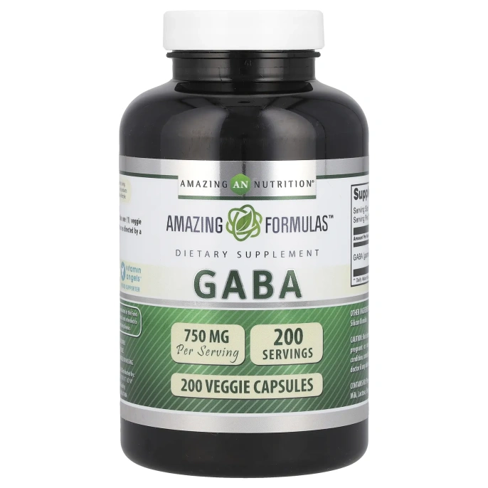 Amazing Nutrition, ГАМК, 750 мг, 200 растительных капсул