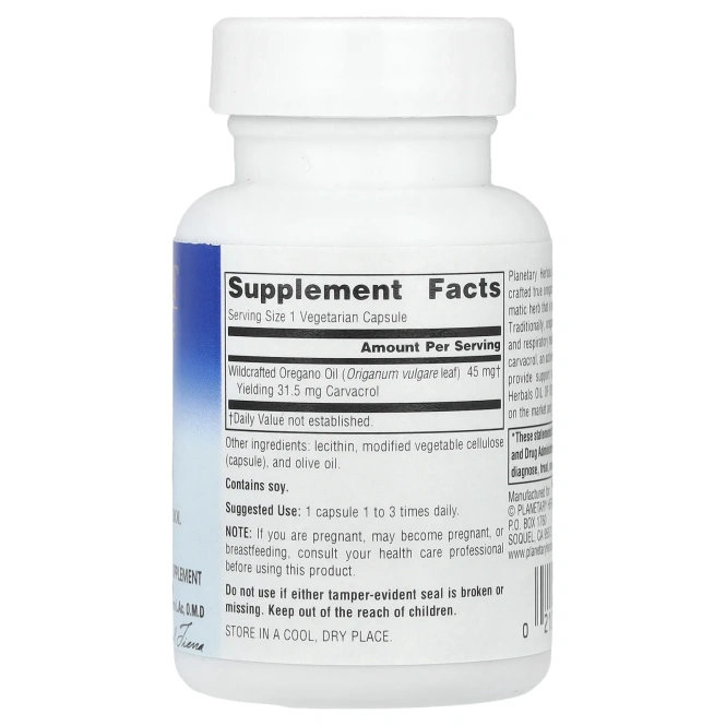 Planetary Herbals, Масло орегано, 30 вегетарианских капсул
