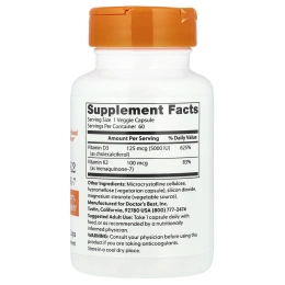 Doctor's Best, Витамин D3 + K2, МК-7, 60 растительных капсул