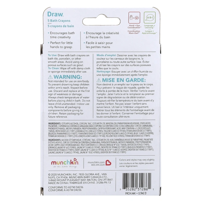 Munchkin, Draw ™, мелки для ванны, от 36 месяцев, 5 штук