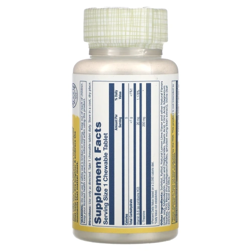 Solaray, L-теанин, натуральный лимонно-лаймовый ароматизатор, 200 мг, 30 жевательных таблеток