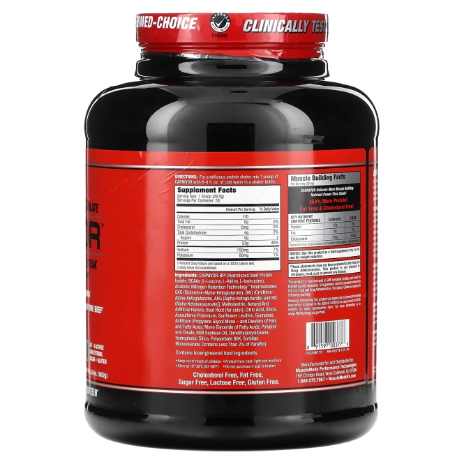 MuscleMeds, Carnivor, изолят говяжьего белка, полученный с помощью биоинженерии, со вкусом клубники, 1652 г (3,6 фунта)