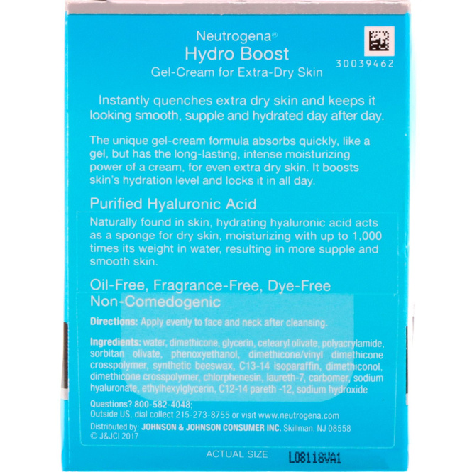 Neutrogena, Hydro Boost, увлажняющий гель-крем, для очень сухой кожи, без отдушки, 48 г (1,7 унции)