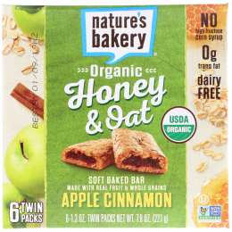 Nature's Bakery, Органический мед и овес, мягкий запеченный батончик с яблочной корицей, 6 двойных упаковок, по 1,3 унции каждый