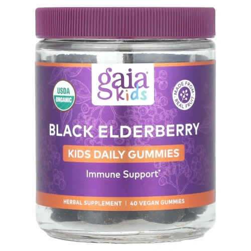 Gaia Herbs, Kids Daily, жевательные мармеладки, черная бузина, 40 веганских жевательных таблеток