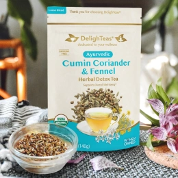 DelighTeas, Аюрведический чай, кориандр и фенхель, травяной чай для выведения токсинов, рассыпчатая смесь, без кофеина, 140 г (5 унций)