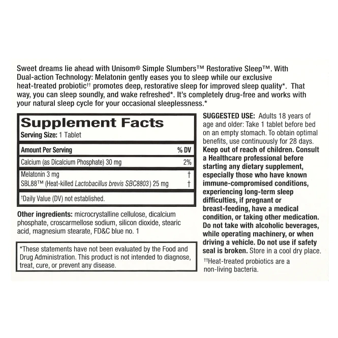 Unisom, Simple Slumbers, средство для восстановления сна, 30 таблеток двойного действия