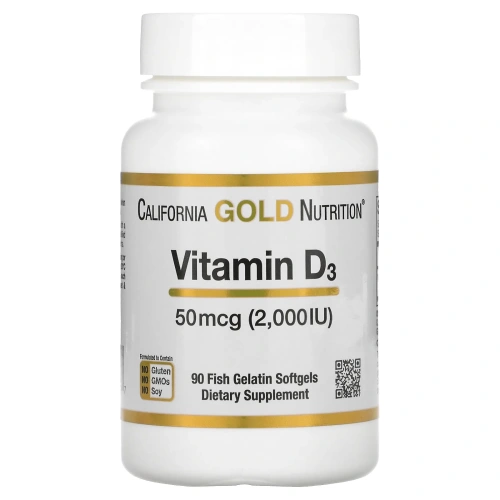 California Gold Nutrition, Витамин D3, 50 мкг, 2000 МЕ, 90 желатиновых мягких таблеток