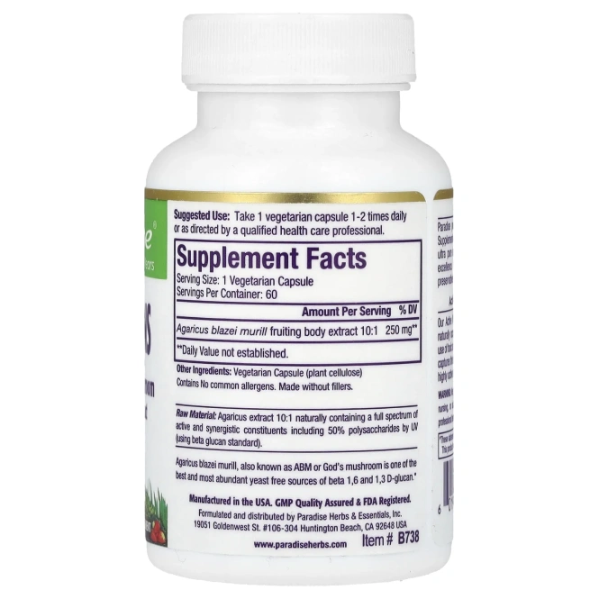 Paradise Herbs, Бета-глюканы, без дрожжей, 60 растительных капсул