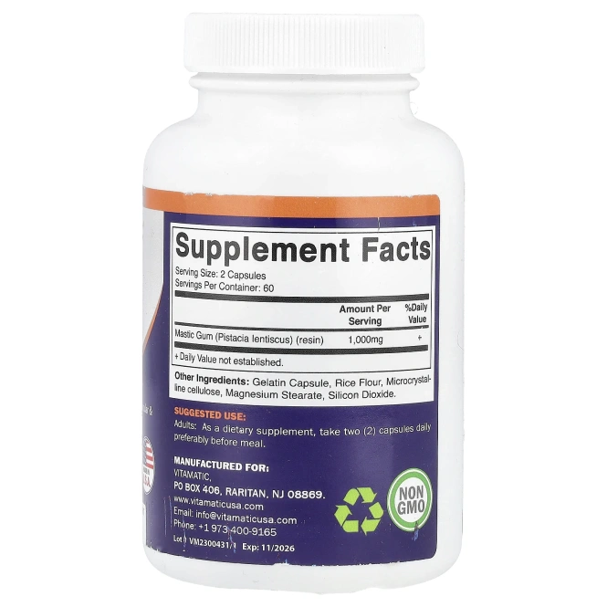 Vitamatic, мастиковая смола, 120 капсул (500 мг в 1 капсуле)