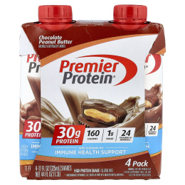 Premier Protein, высокопротеиновый коктейль, шоколад и арахисовая паста, 4 шт. по 325 мл (11 жидк. унций)