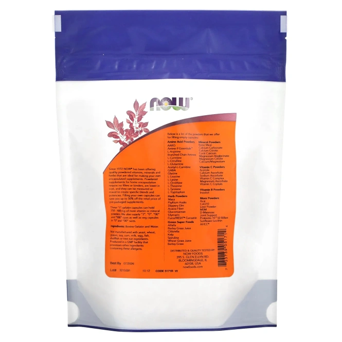 Now Foods, Желатиновые капсулы, размер "1", 500 пустых желатиновых капсул