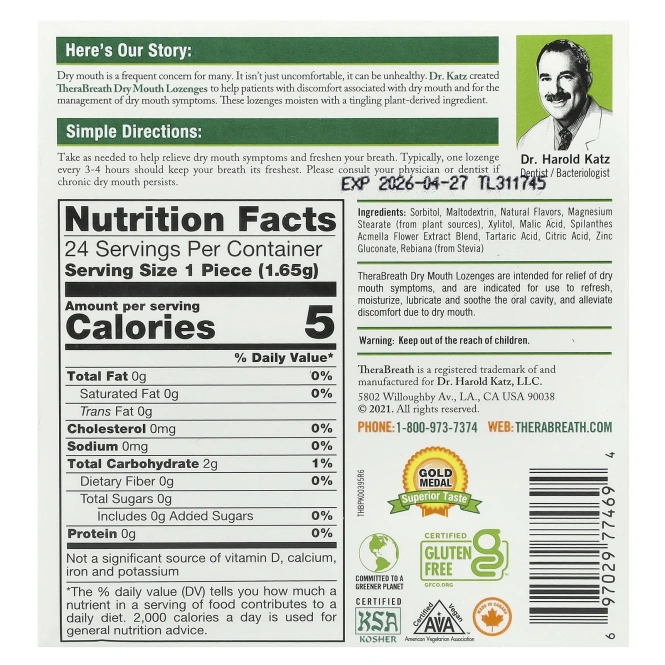TheraBreath, Леденцы для сухости, ягодные, 24 леденцы без сахара