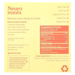 NeuroGum, NeuroMints, спокойствие и ясность, с медом и лимоном, 12 пакетиков по 12 шт.