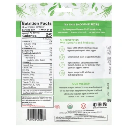 Organic Traditions, Пробиотическая суперзелень с куркумой, 100 г (3,5 унций)