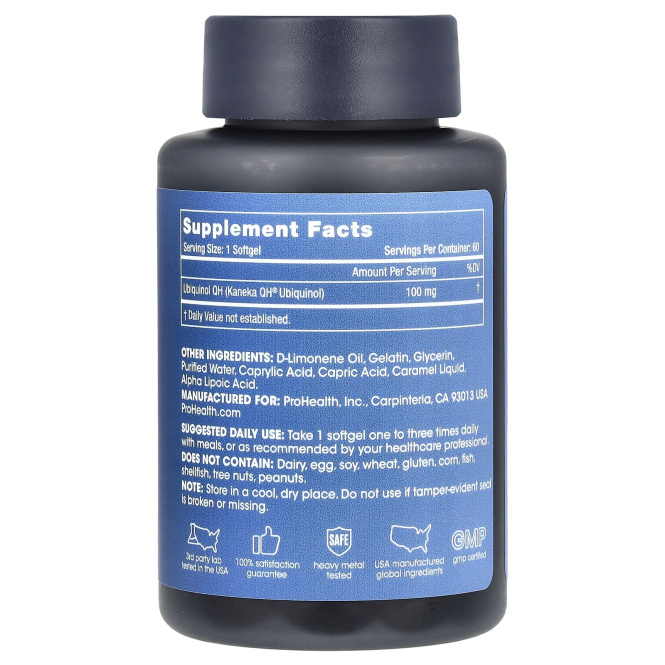 ProHealth Longevity, Убихинол коэнзим Q-10, 100 мг, 60 мягких таблеток