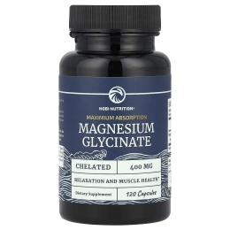 Nobi Nutrition, Глицинат магния, максимальное усвоение, 400 мг, 120 капсул (200 мг в 1 капсуле)