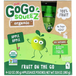 GoGo SqueeZ, Органическое яблочное пюре, 4 пакетика по 3,2 унц. (90 г)
