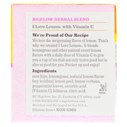 Bigelow, Herbal Tea, I Love Lemon with Vitamin C, Caffeine Free, 20 Tea Bags, 1.28 oz (36 g)