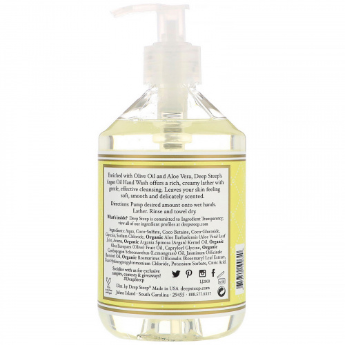 Deep Steep, Средство для мытья рук с аргановым маслом, Лимонник — Жасмин, 17,6 жидких унций (520 мл)