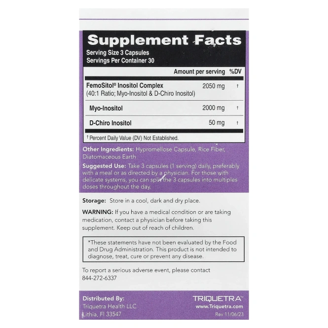 Triquetra Health, Femositol®, комплекс инозитола, 90 капсул