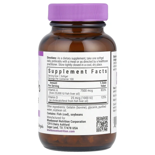 Bluebonnet Nutrition, Витамины A и D3, 100 гелевых капсул