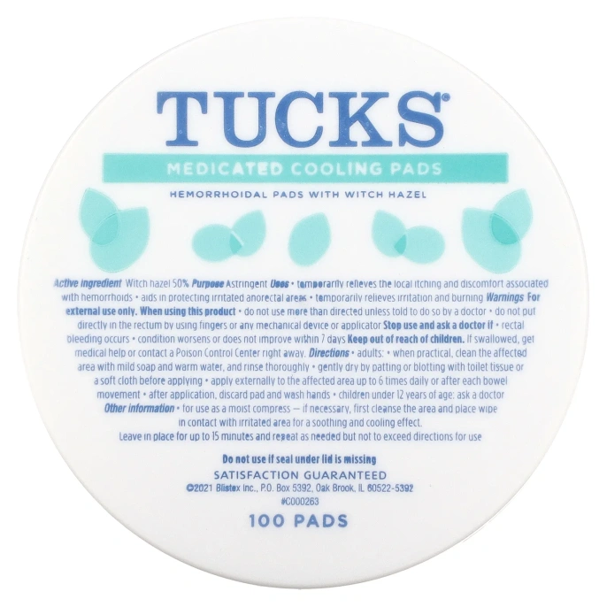 Tucks, Охлаждающие подушечки, 100 подушечек