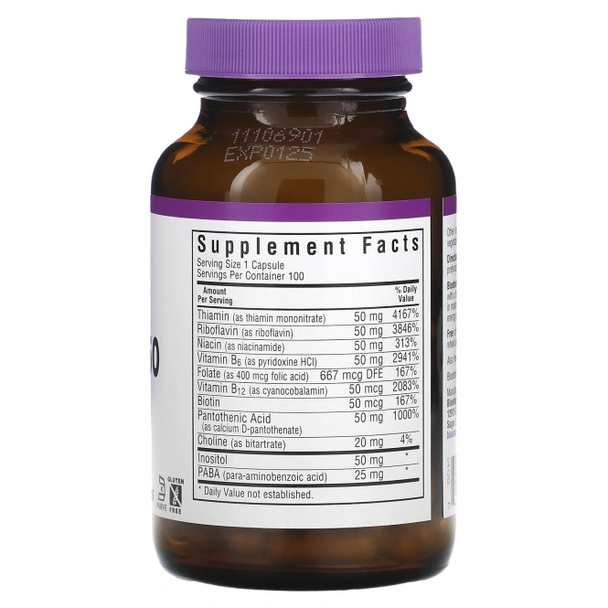 Bluebonnet Nutrition, В-комплекс 50, 100 капсул в растительной оболочке