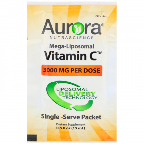 Aurora Nutrascience, Mega-Liposomal Vitamin C, 3000 мг, 32 порционных пакетика с жидкостью, 0,5 ж. унц. (15 мл) каждый