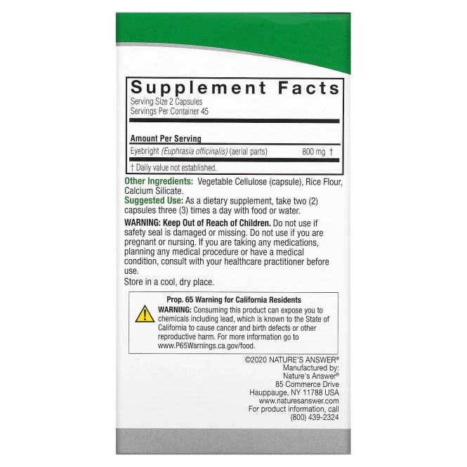 Nature's Answer, Очанка, 800 мг, 90 вегетарианских капсул