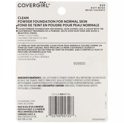 Covergirl, Clean, тональная основа в виде пудры, оттенок 525 «Желтовато-бежевый», 11,5 г (0,41 унции)