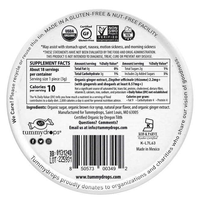 Tummydrops, сладкий имбирь и груша, 18 капель