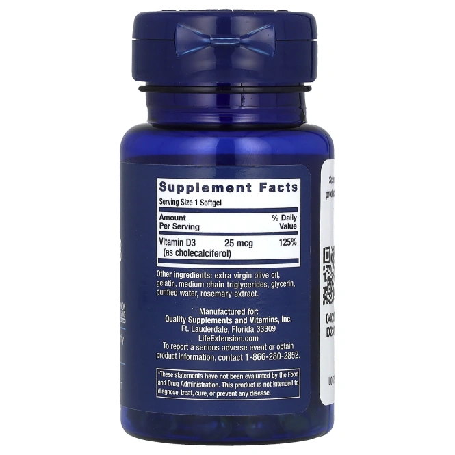 Life Extension, Витамин D3, 1000 МЕ, 90 мягких таблеток
