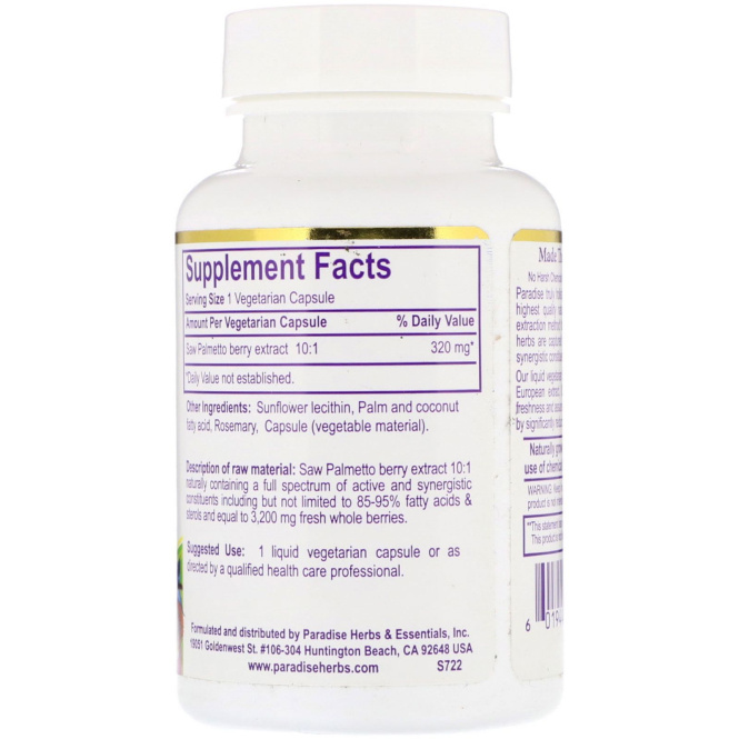 Paradise Herbs, Once Daily Saw Palmetto, 30 Liquid Vegetarian Capsules